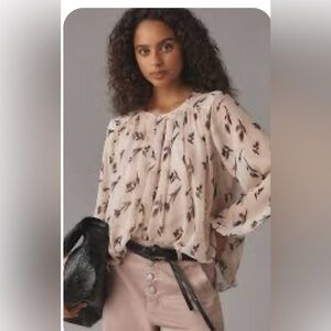 Maeve x Anthropologie Long-Sleeve Pleated Peasant Blouse Medium